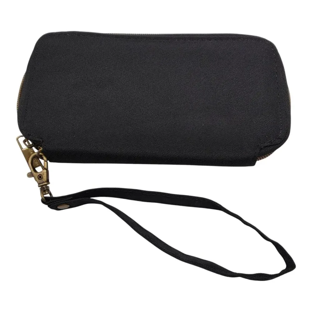 Travelon Zip Around Travel Wallet Black Wristlet Strap Nylon Small 7x4 Organize